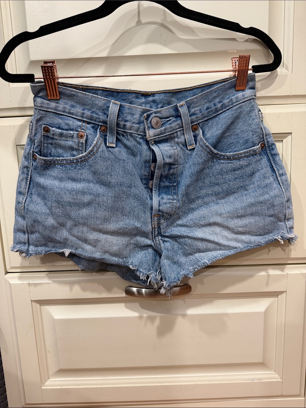 Levis Women's Light Blue Denim Cutoff Shorts